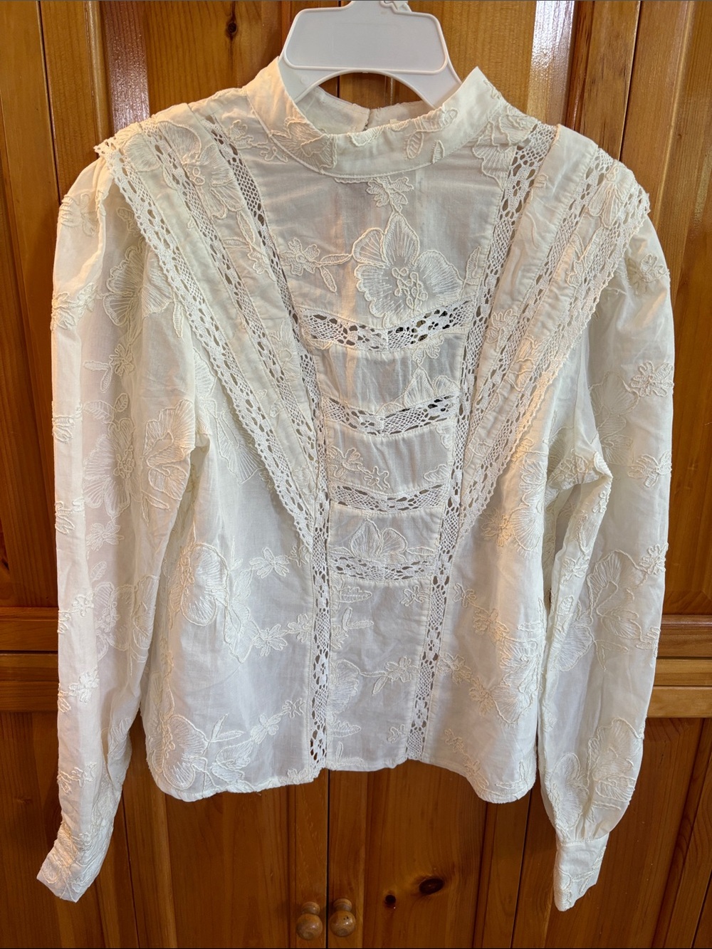 Ultra Pink White Lace Embroidered Victorian-Style Blouse